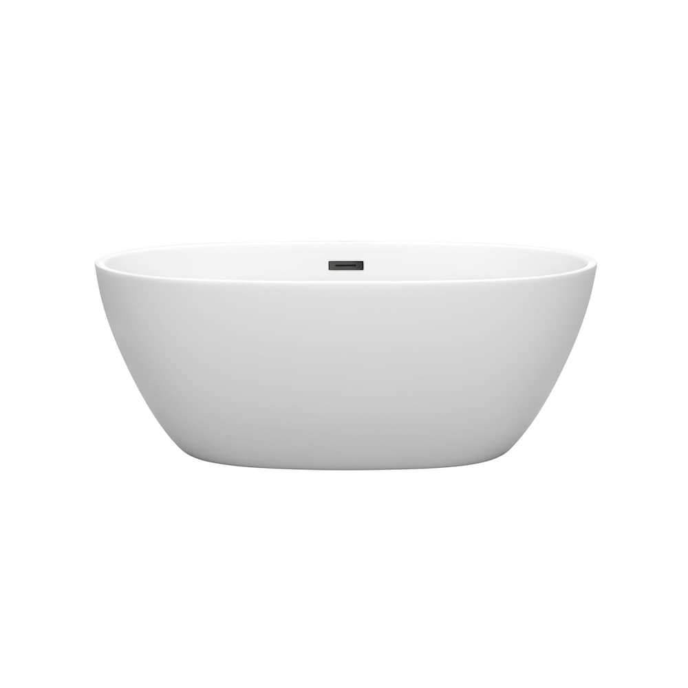 Baignoire autoportante Juno de 59 pouces en blanc mat avec drain noir mat et garniture de trop-plein