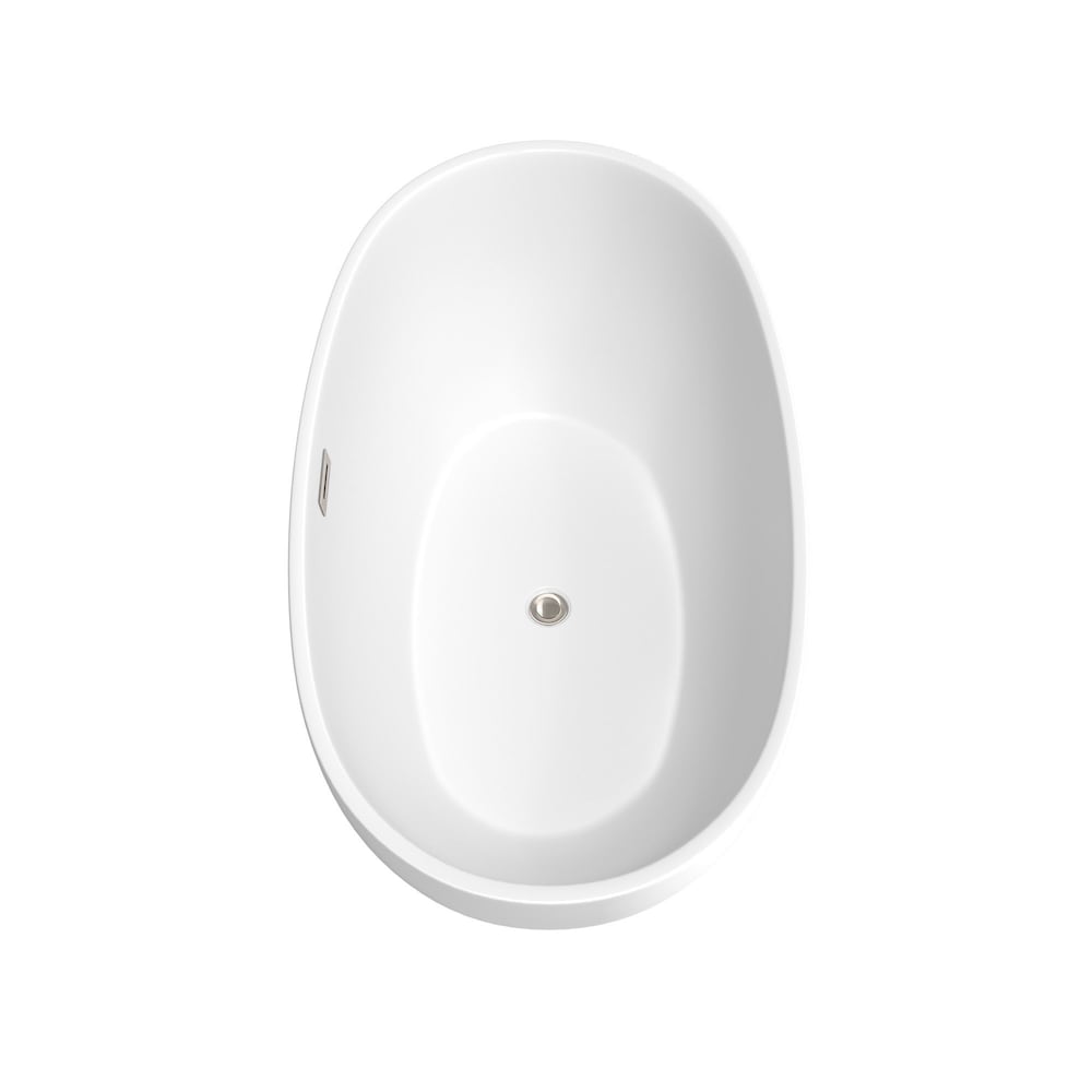Baignoire autoportante Juno de 59 pouces en blanc mat avec robinet au sol et garniture en nickel brossé