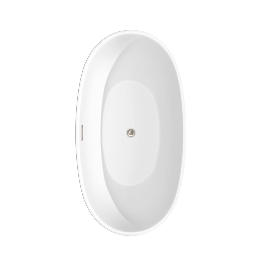 Baignoire autoportante Juno de 59 pouces en blanc mat avec robinet au sol et garniture en nickel brossé