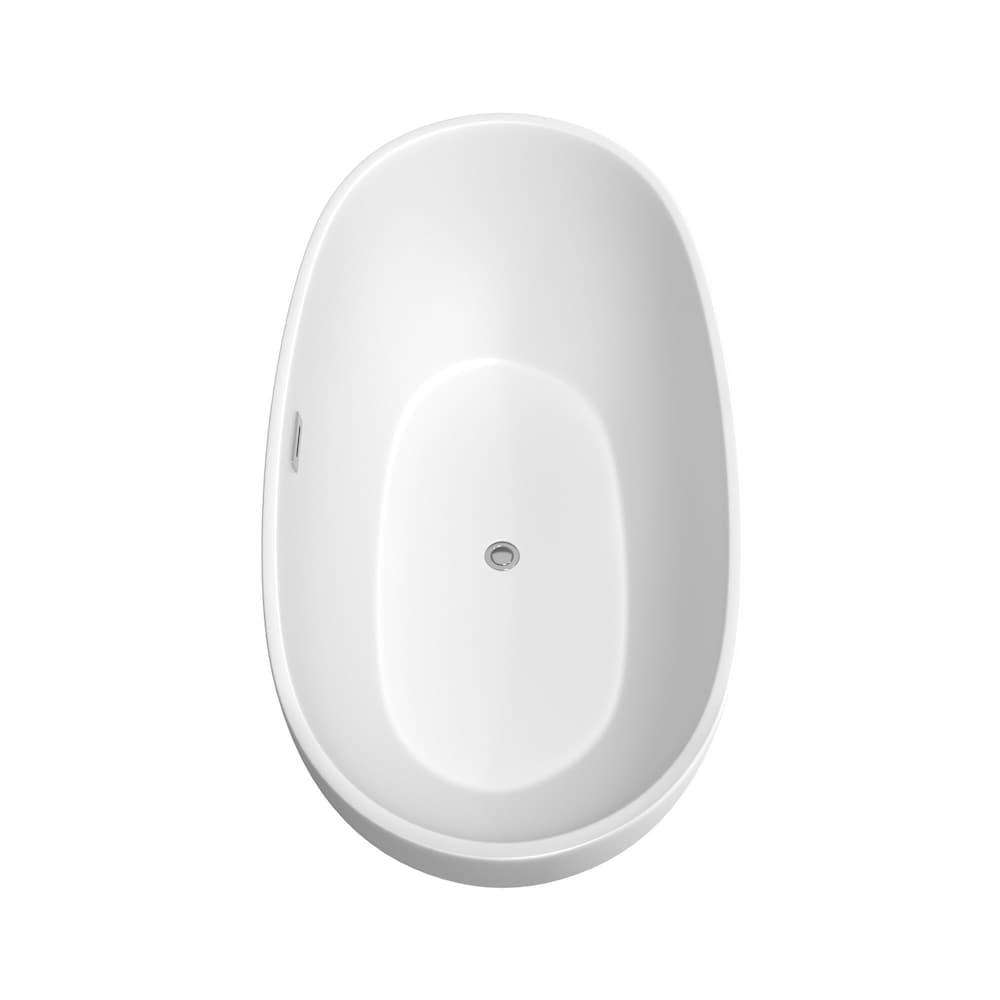 Juno 63 inch Freestanding Matte White Bathtub w/ Floor Mounted Faucet and Trim in Polished Chrome