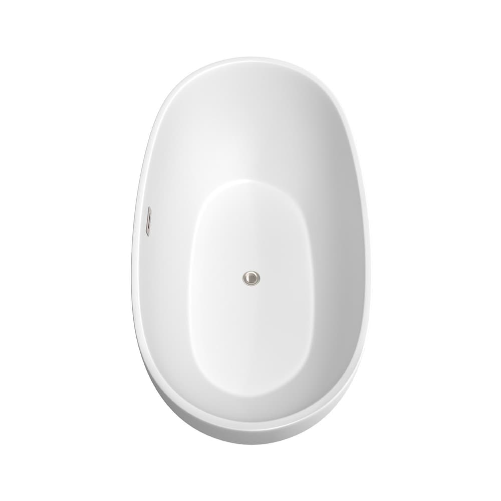 Juno 63 inch Freestanding Matte White Bathtub w/ Floor Mounted Faucet and Trim in Brushed Nickel