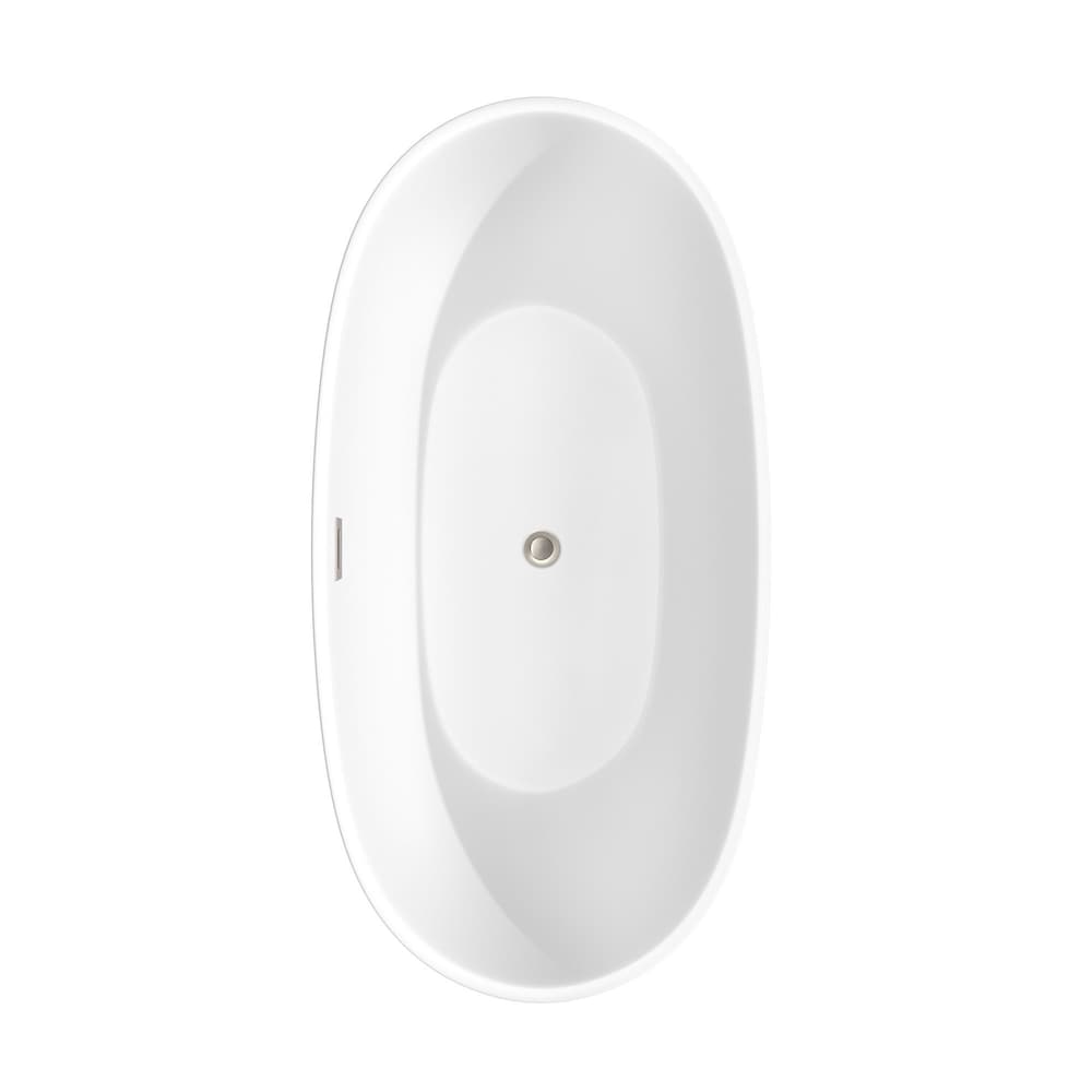 Juno 63 inch Freestanding Matte White Bathtub w/ Floor Mounted Faucet and Trim in Brushed Nickel