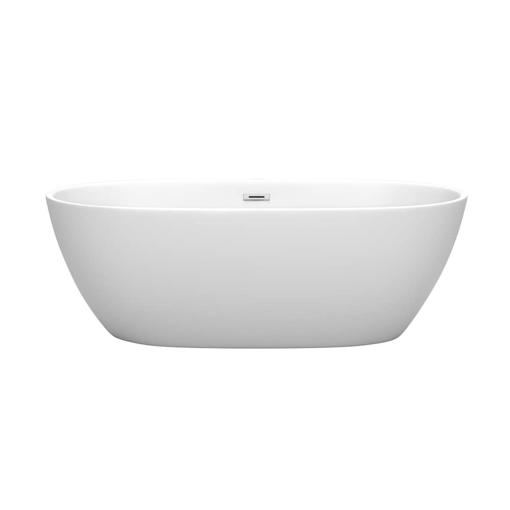 Juno 67 inch Freestanding Matte White Bathtub with Polished Chrome Drain and Overflow Trim