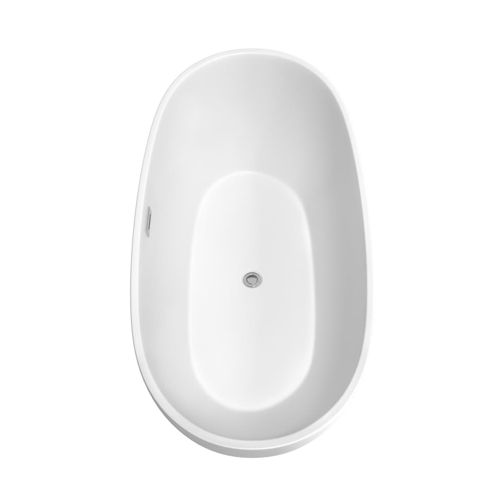 Juno 67 inch Freestanding Matte White Bathtub with Polished Chrome Drain and Overflow Trim