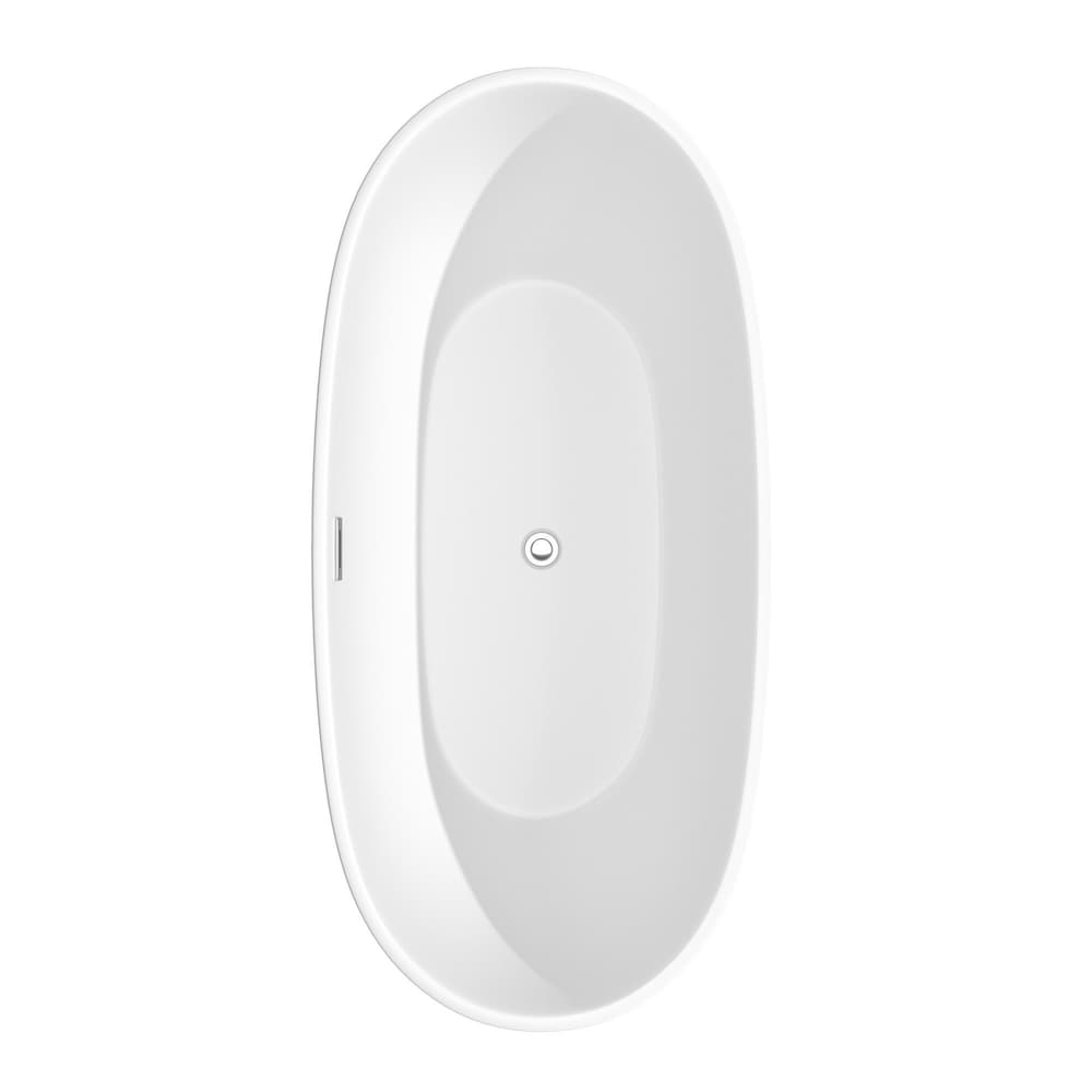 Juno 67 inch Freestanding Matte White Bathtub with Polished Chrome Drain and Overflow Trim