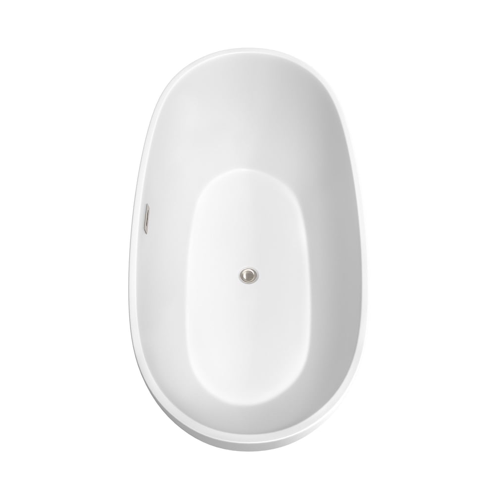 Juno 67 inch Freestanding Matte White Bathtub with Brushed Nickel Drain and Overflow Trim