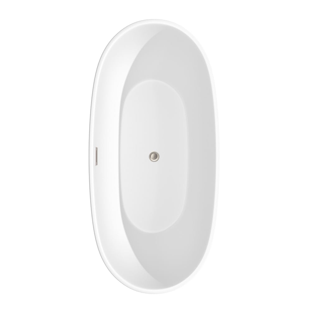 Juno 67 inch Freestanding Matte White Bathtub with Brushed Nickel Drain and Overflow Trim