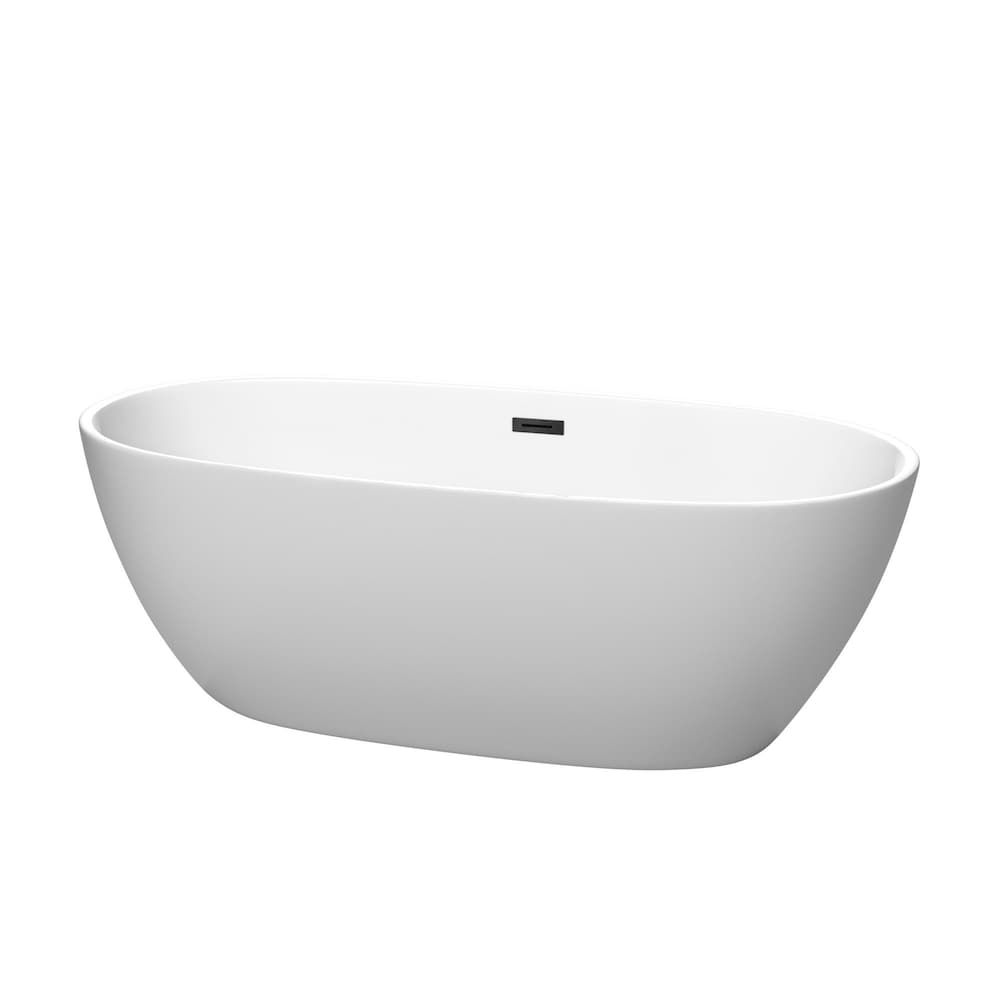 Baignoire autoportante Juno de 67 pouces en blanc mat avec drain noir mat et garniture de trop-plein