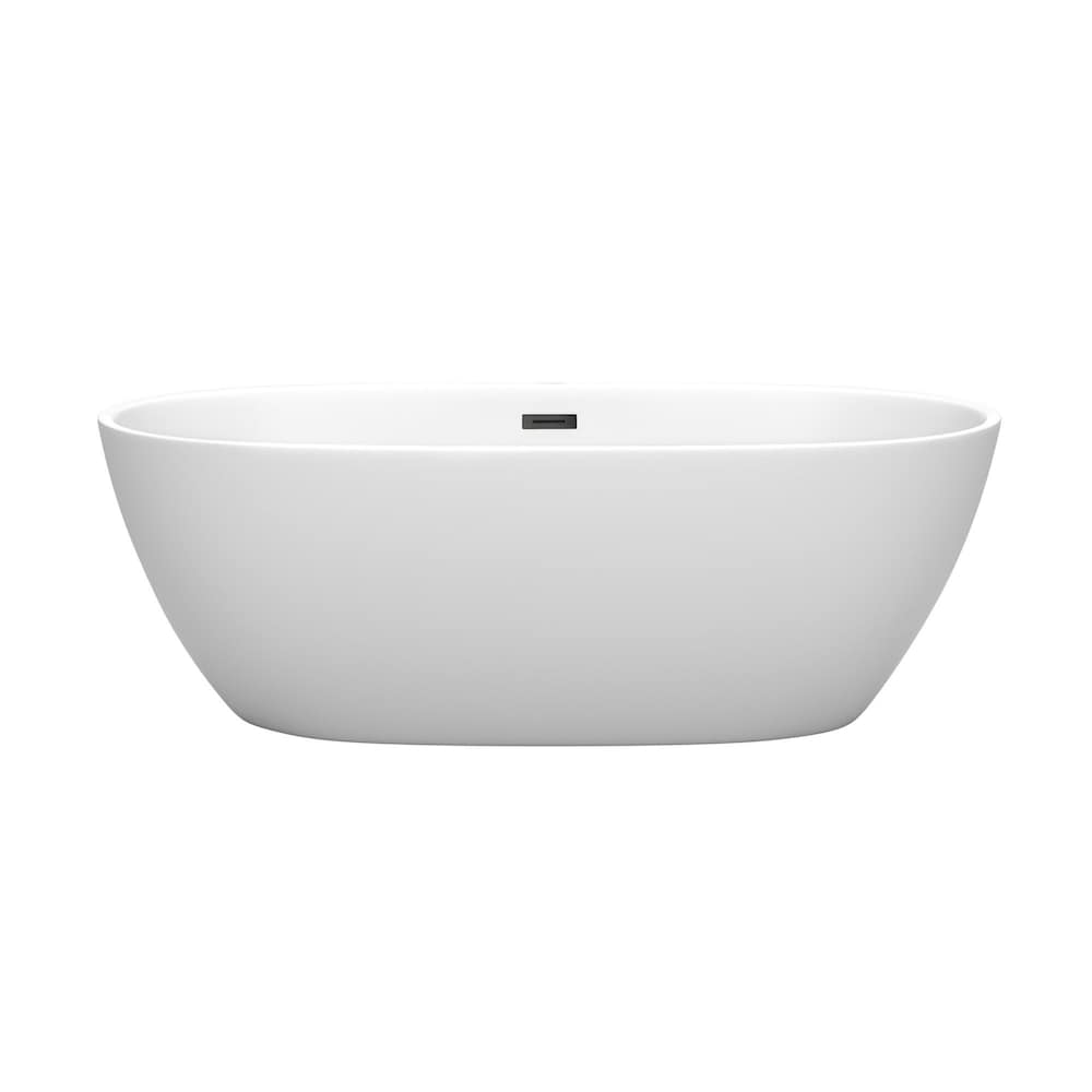 Baignoire autoportante Juno de 67 pouces en blanc mat avec drain noir mat et garniture de trop-plein