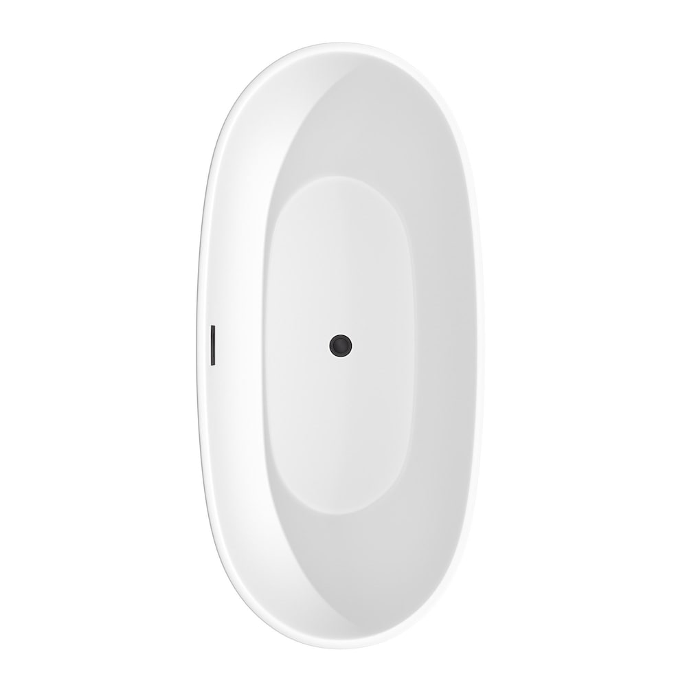 Baignoire autoportante Juno de 67 pouces en blanc mat avec drain noir mat et garniture de trop-plein