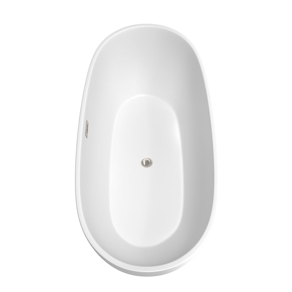 Juno 71 inch Freestanding Matte White Bathtub with Brushed Nickel Drain and Overflow Trim