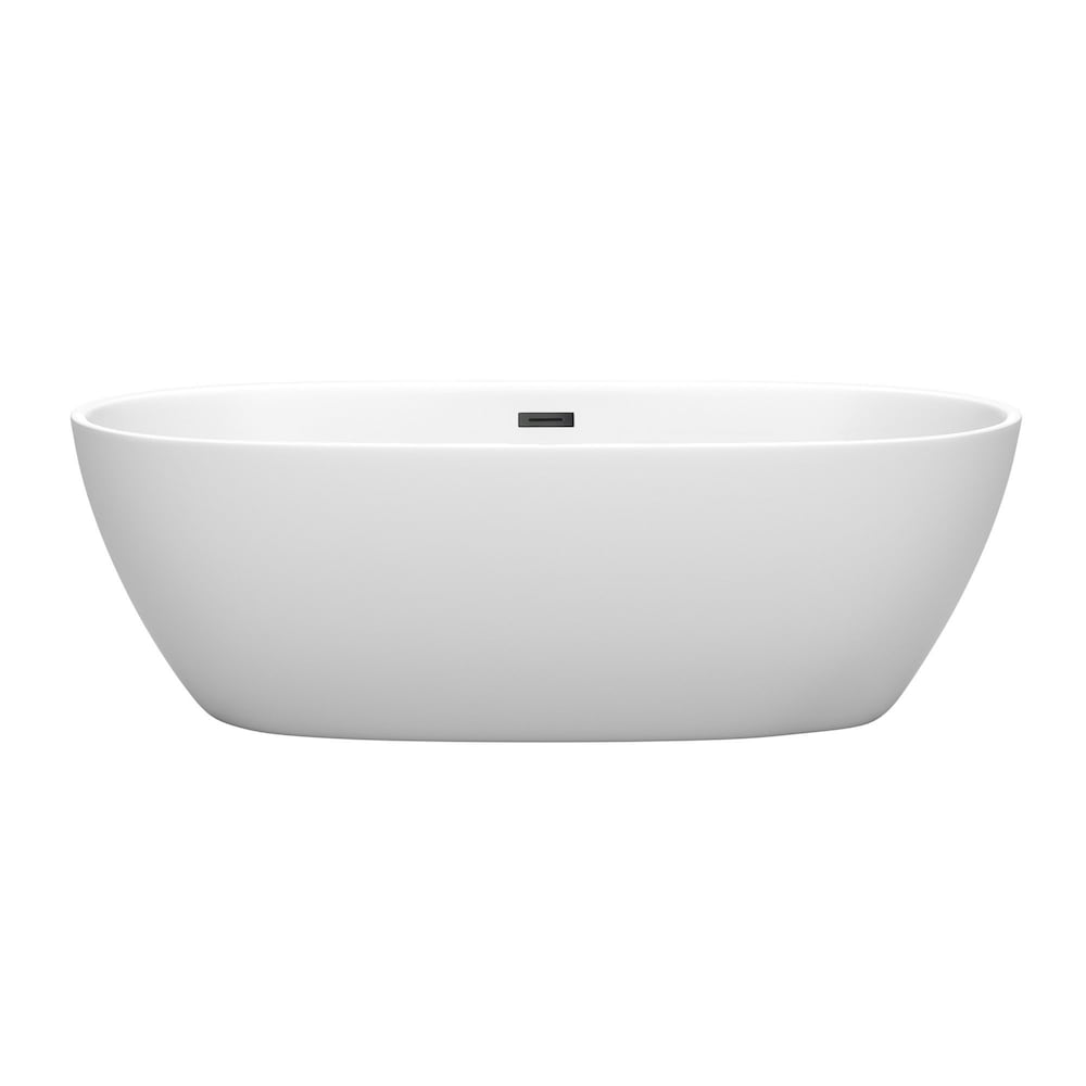Baignoire autoportante Juno de 71 pouces en blanc mat avec drain noir mat et garniture de trop-plein