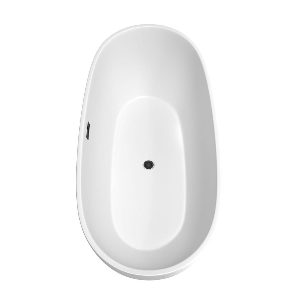 Baignoire autoportante Juno de 71 pouces en blanc mat avec drain noir mat et garniture de trop-plein