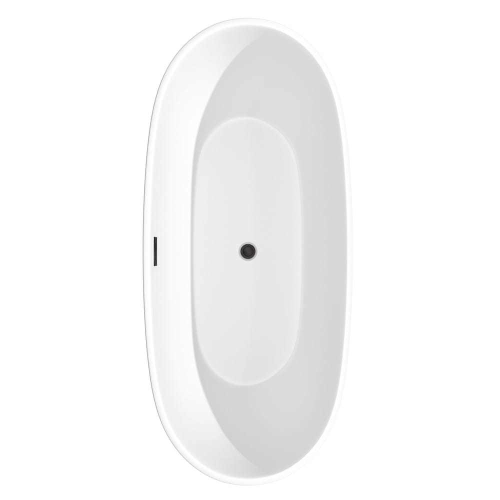 Baignoire autoportante Juno de 71 pouces en blanc mat avec drain noir mat et garniture de trop-plein