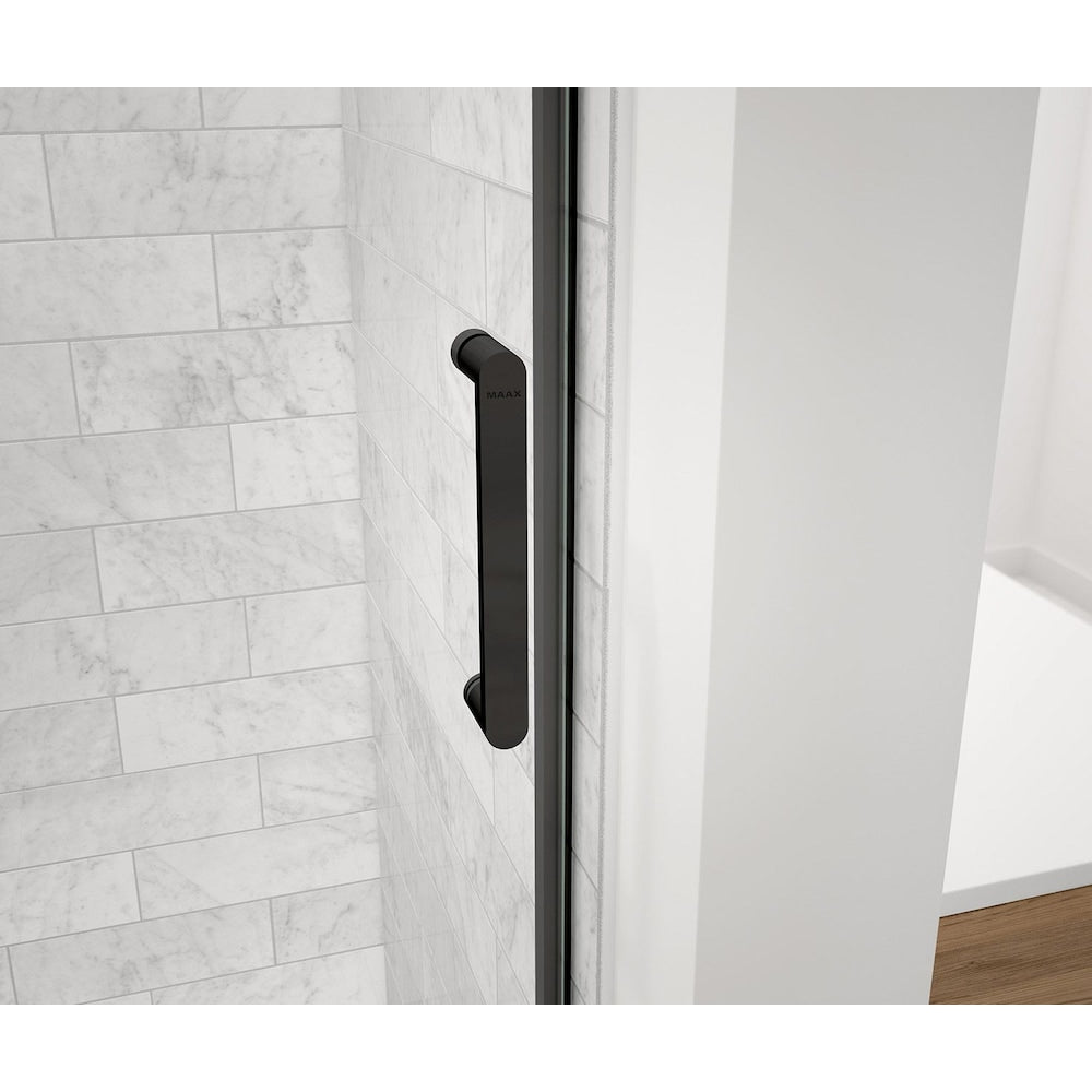 Porte de baignoire coulissante sans cadre Revelation Round 56 - 59L (largeur réglable) x 57H en noir mat avec verre transparent