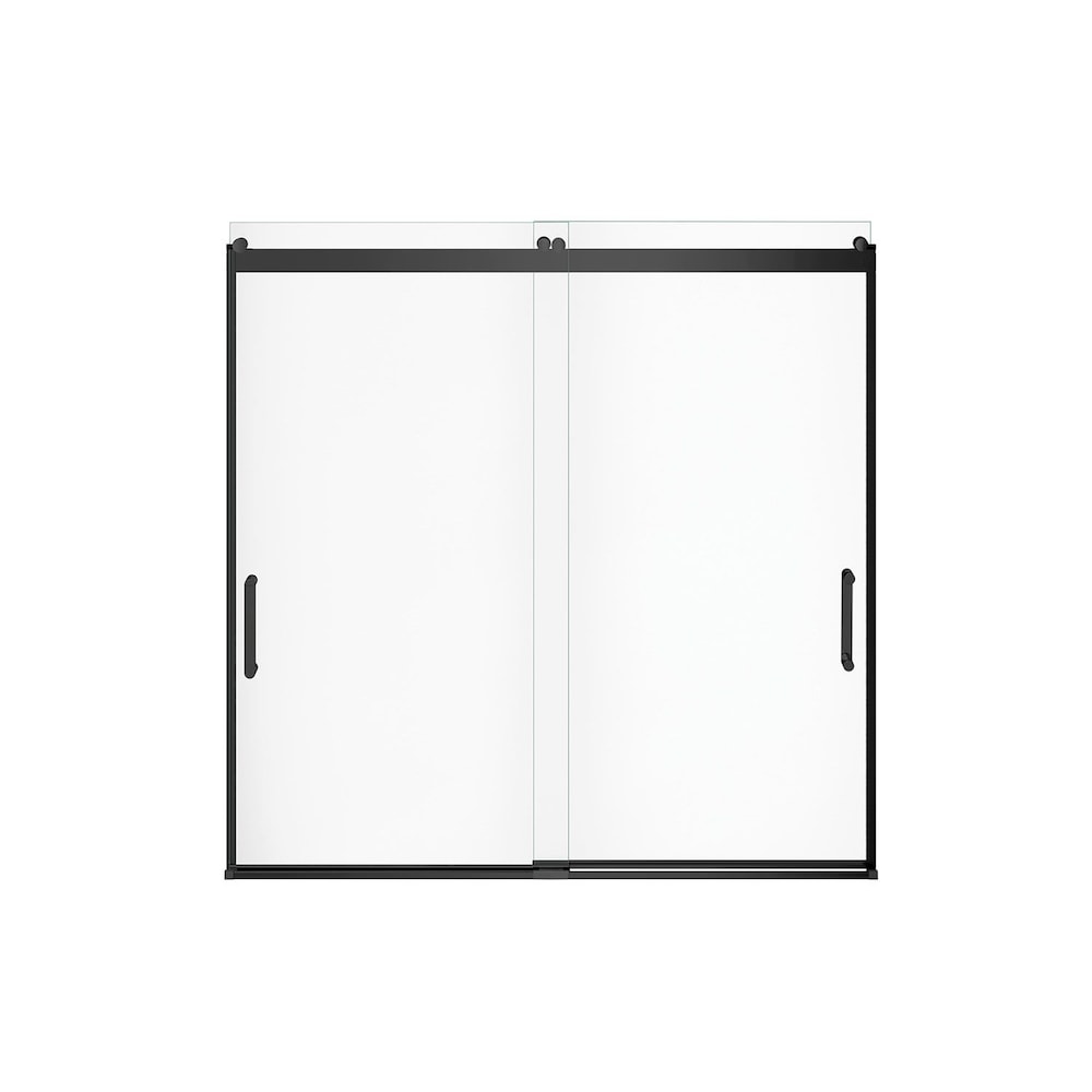 Porte de baignoire coulissante sans cadre Revelation Round 56 - 59L (largeur réglable) x 57H en noir mat avec verre transparent