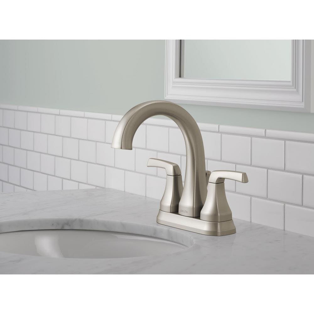 Portwood Two Handle Lever Centreset Bathroom Sink Faucet Deck Mount Standard Flow in Spotshield Brushed Nickel