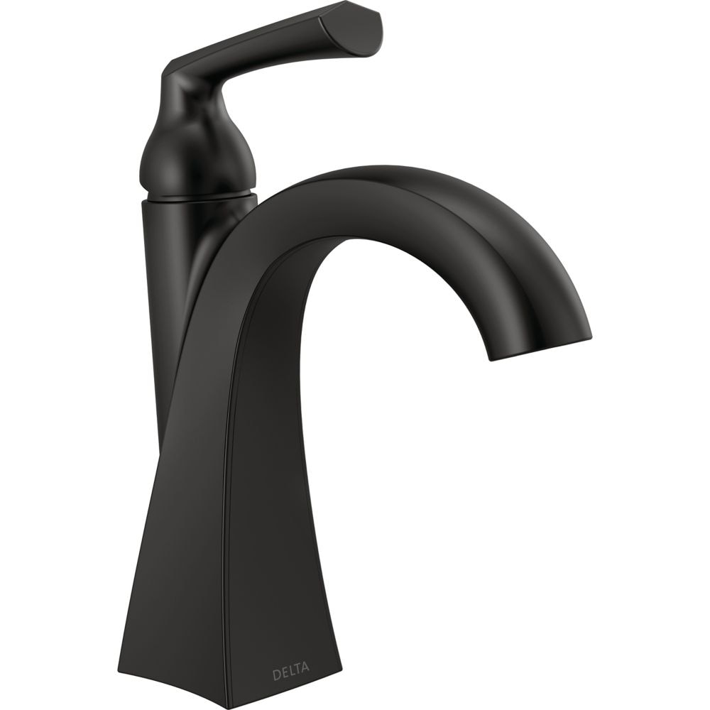 Robinet de lavabo de salle de bain à poignée unique à trou unique Pierce à débit standard, montage sur pont, noir mat