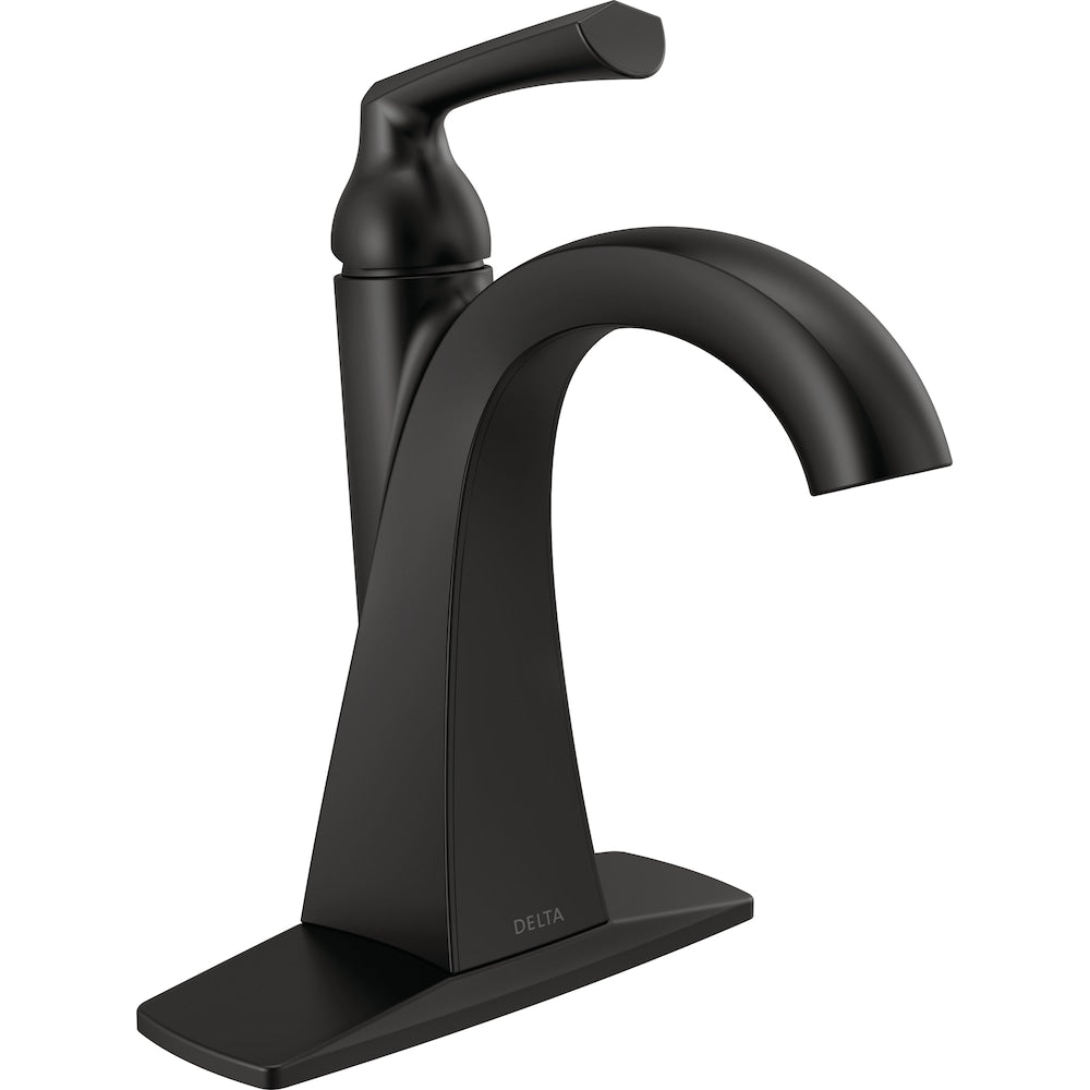 Robinet de lavabo de salle de bain à poignée unique à trou unique Pierce à débit standard, montage sur pont, noir mat