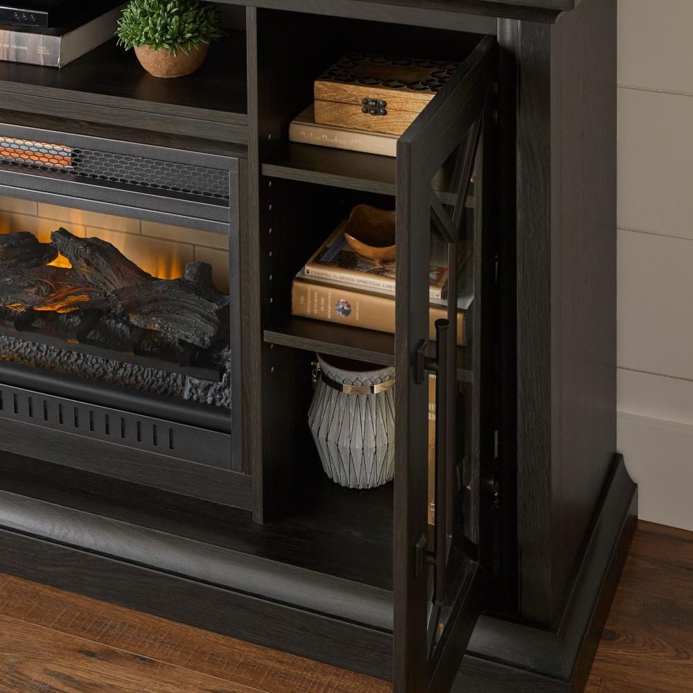 Meuble TV Madison 68 pouces avec cheminée et 2 portes en chocolat noir