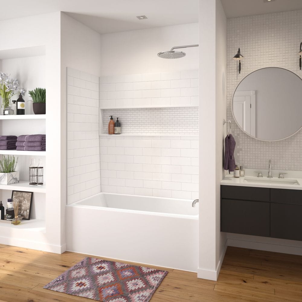 Baignoire en alcôve rectangulaire Nomad 60L x 30W x 18H AcrylX en blanc, drain à droite, avec profondeur de trempage de 12 5/8 pouces