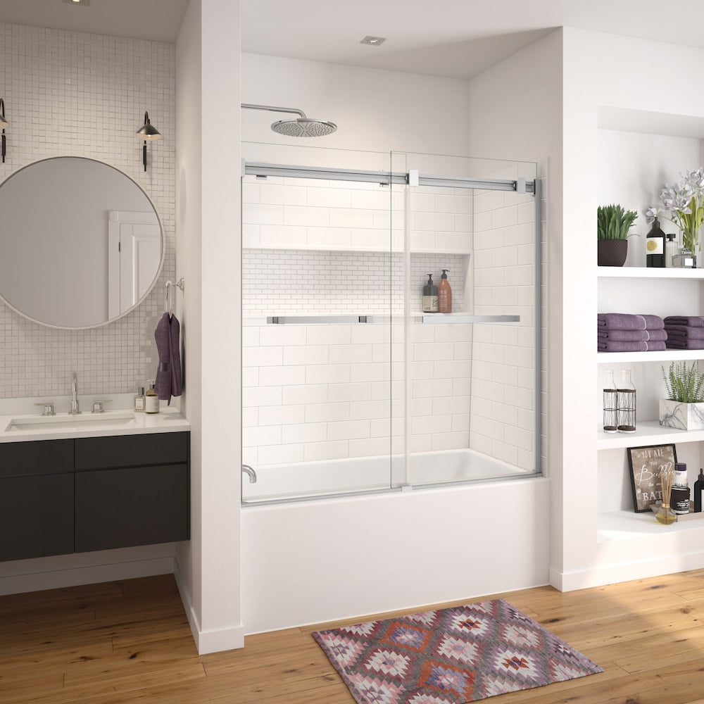 Baignoire en alcôve rectangulaire Nomad 60L x 30W x 18H AcrylX en blanc, drain à gauche, avec profondeur de trempage de 12 5/8 pouces