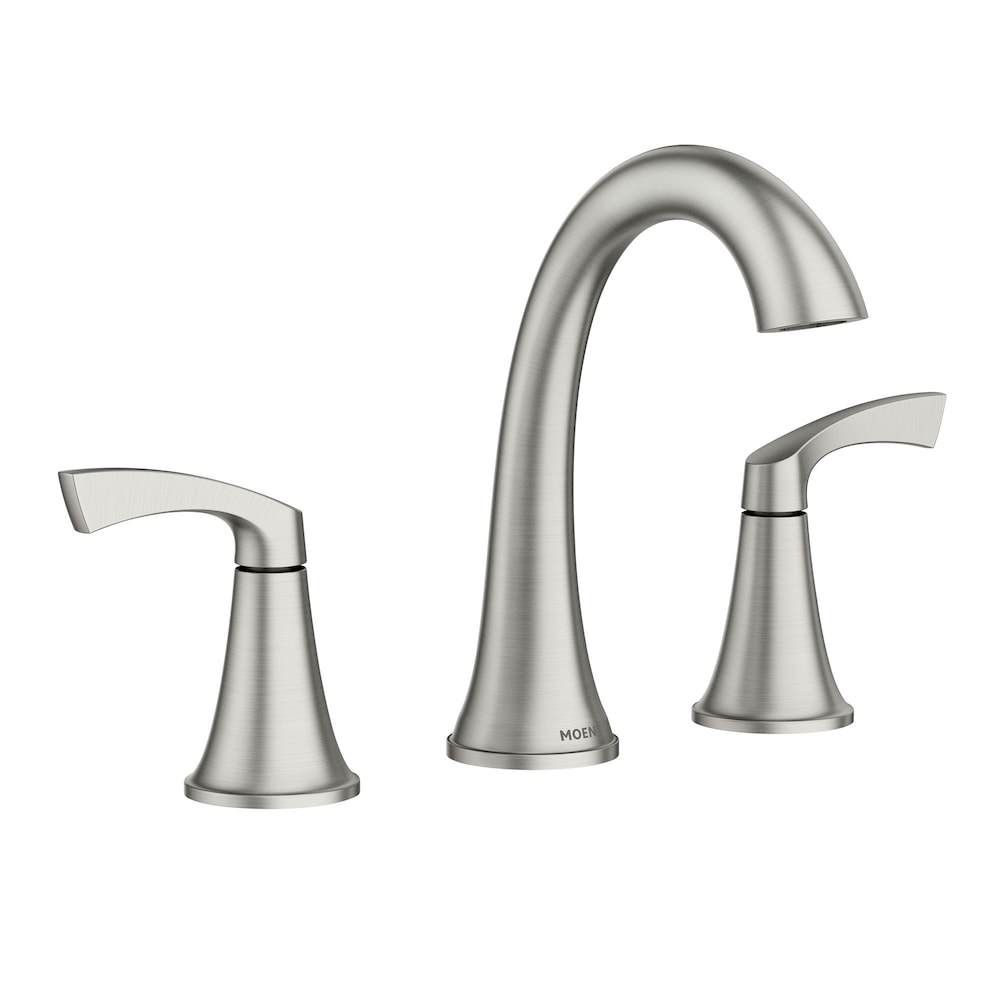 Robinet de lavabo de salle de bain à 2 poignées Korek de 8 à 16 pouces en nickel brossé résistant aux taches (drain et valve inclus)