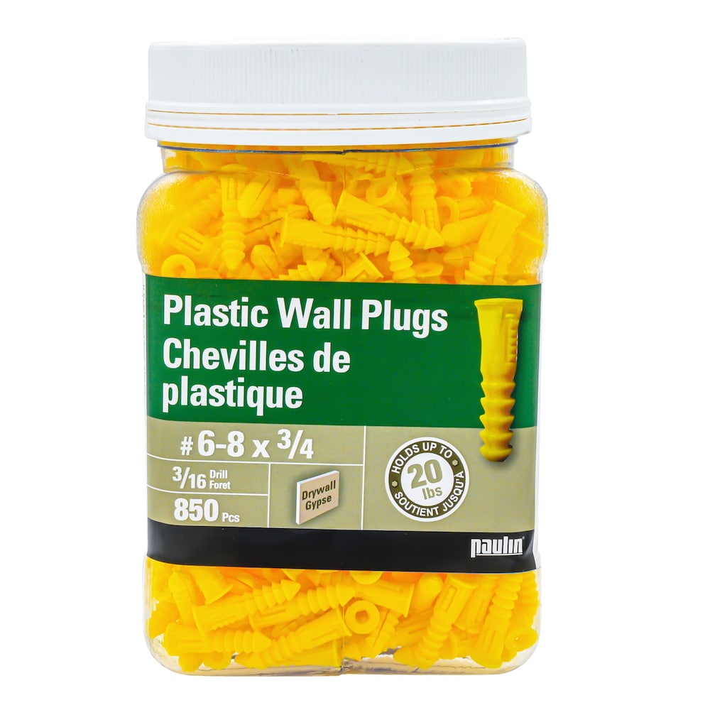Ancrages muraux en plastique #6-8 x 3/4 pouces, 850 pièces