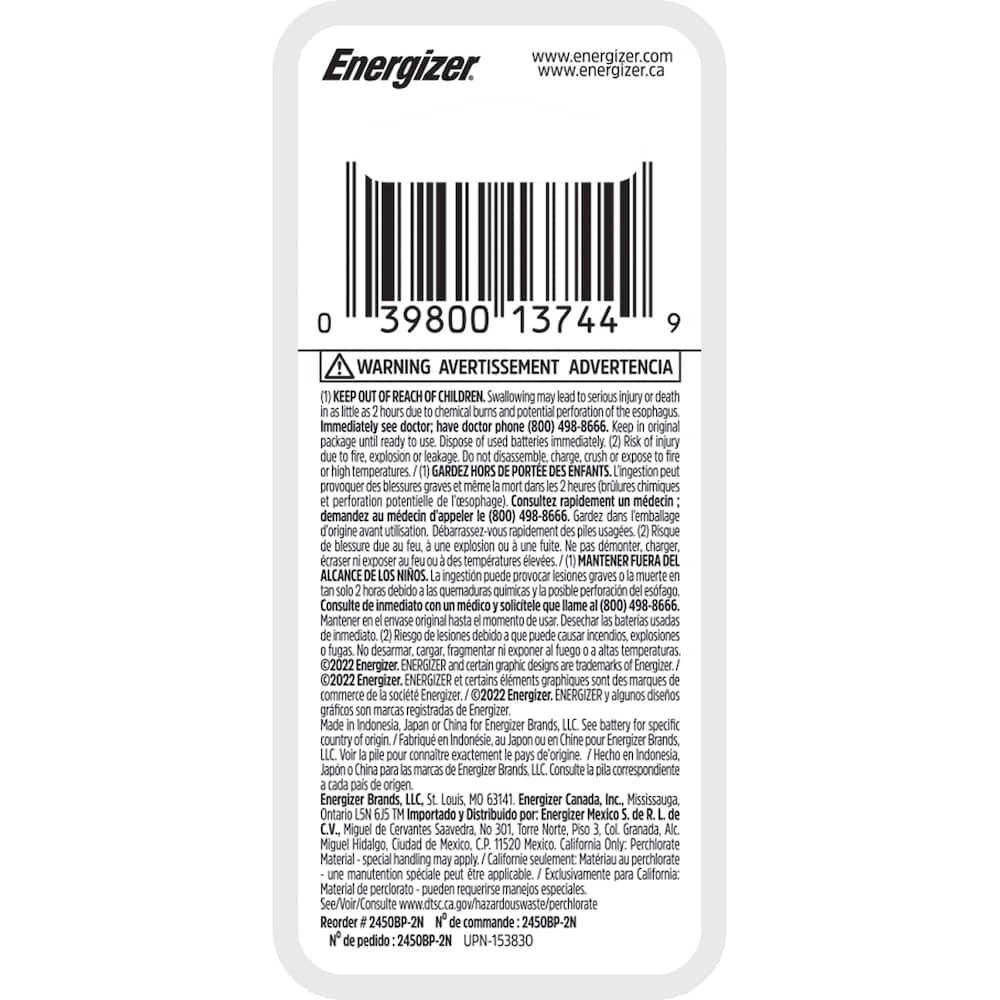 2450 Lithium Coin Battery, 2 Pack