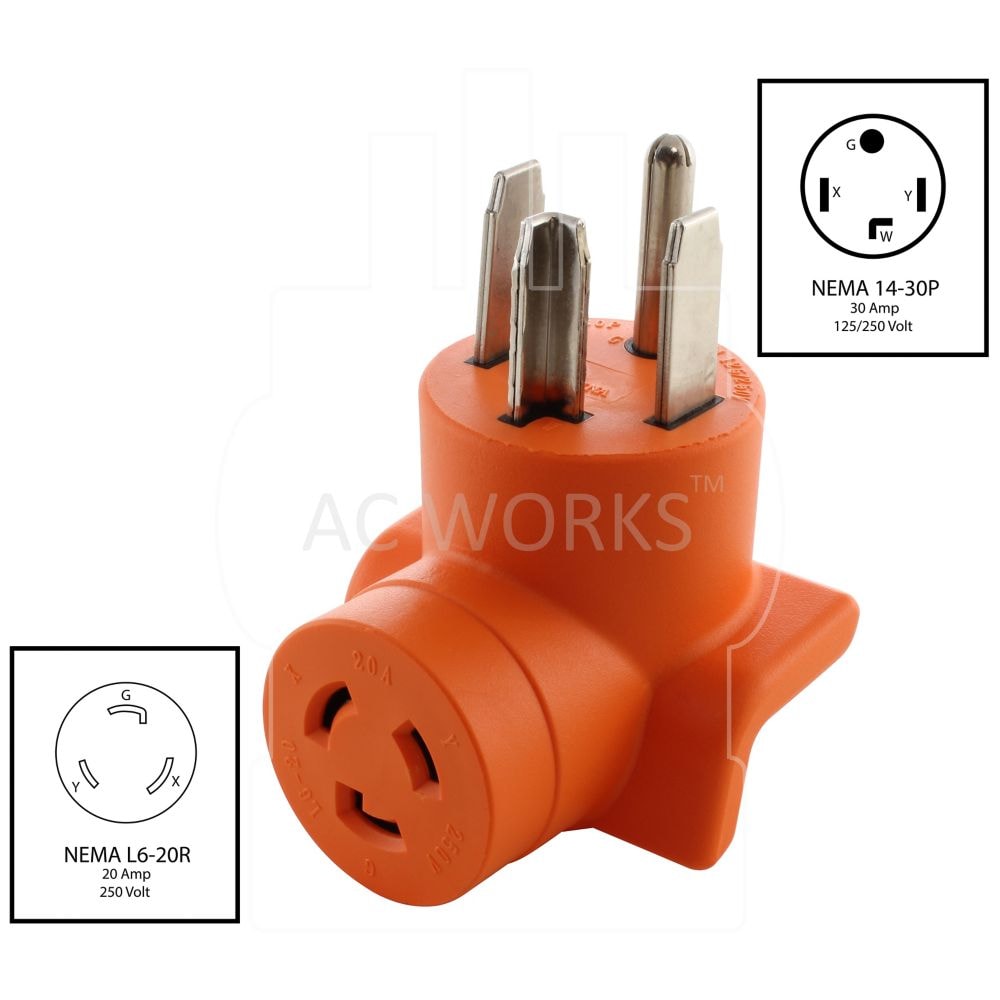 Adapter NEMA 14-30P Dryer Plug to NEMA L6-20R Power Tools/Welder Connector