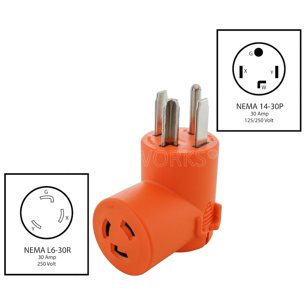 Adapter NEMA 14-30P 30A Dryer Outlet to L6-30R 30A 250V Female Connector