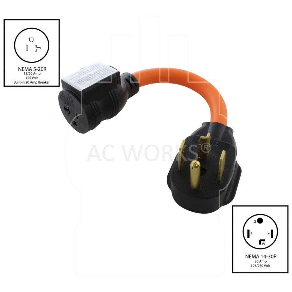 1FT 30A 4-Prong 14-30P Dryer Plug to Household Outlet with 20A Breaker