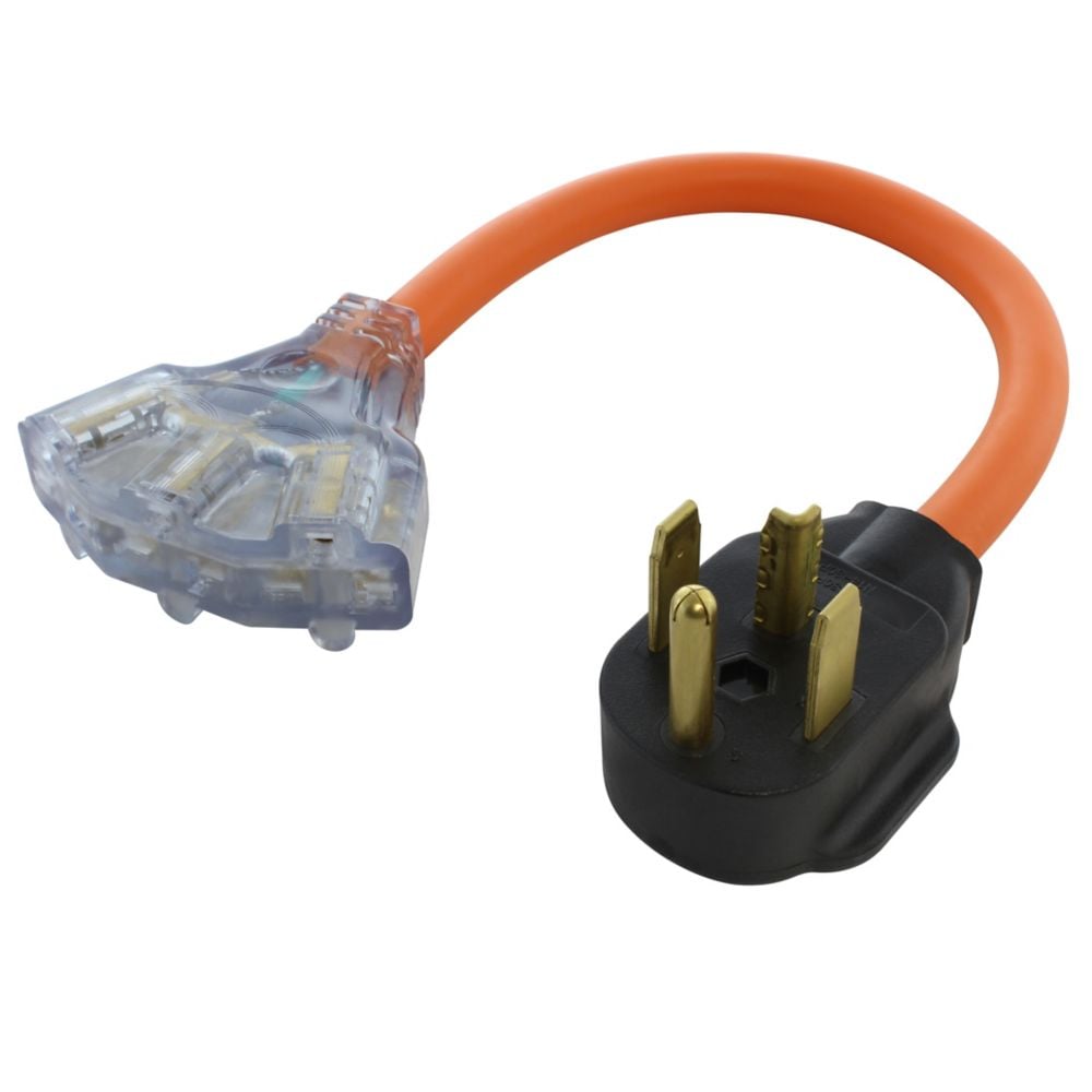 1.5FT 30A 4-Prong Dryer Plug to (3) NEMA 6-15/20 Tri-Outlets w/Indicator