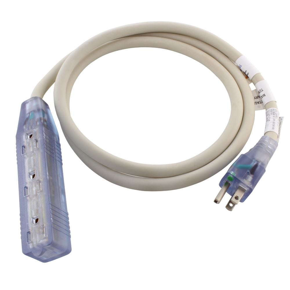 Cordon multiprise de qualité médicale, 5 pieds, 15 ampères, 12/3, avec indicateur d'alimentation