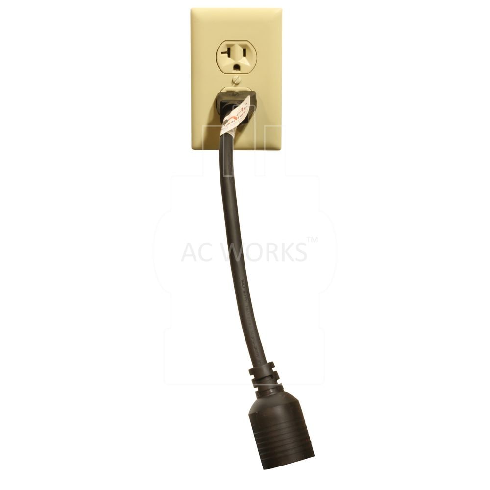 1 ft. 12/3 SJTW 20 Amp NEMA 5-20P Plug to 20 Amp L5-20R Locking Adapter Cord