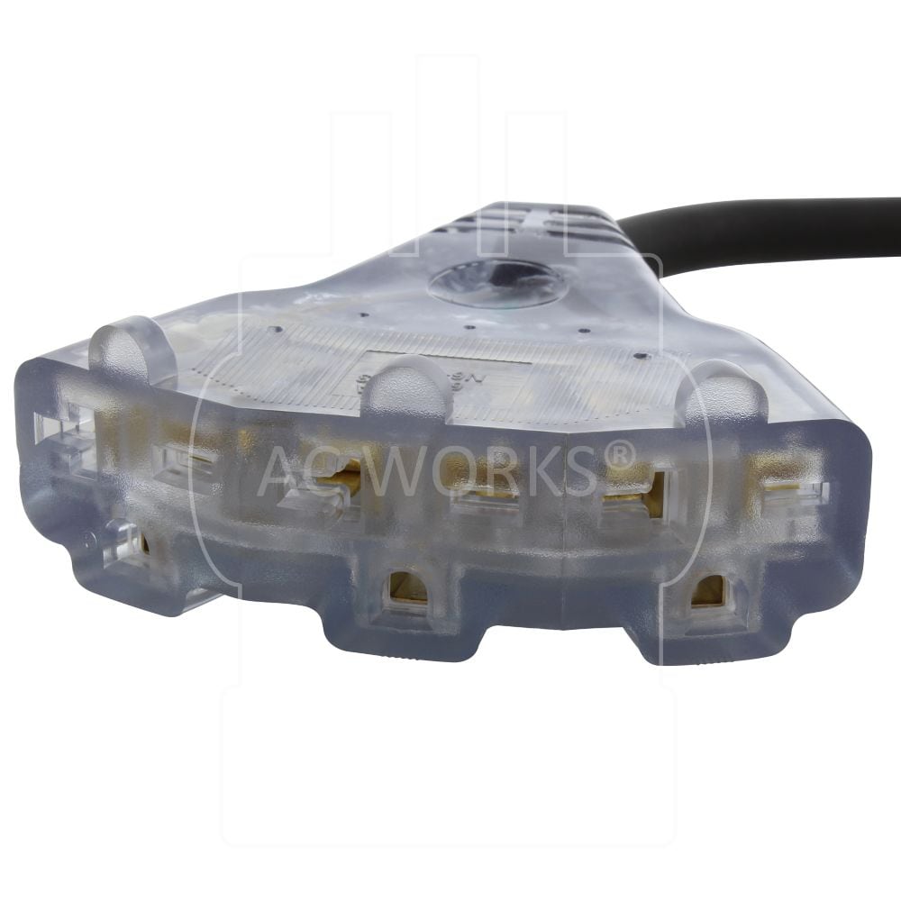 10FT SJTW 12/3 NEMA 6-20 20A 250V Plug to Lighted 15/20A 250V Multi-Outlets
