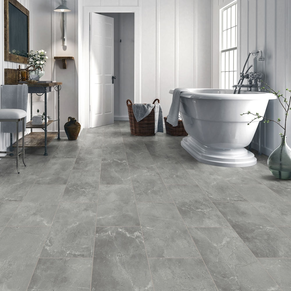Dalhart Gray Revêtement de sol en carreaux de vinyle de luxe imperméables à encliquetage de 6,5 mm x 12 po de largeur x 23,82 po de longueur 12 MIL (23,82 pi2/caisse)