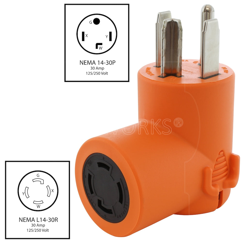 Adaptateur de prise de sécheuse à 4 broches vers prise verrouillable à 4 broches 30 A 125/250 L14-30R