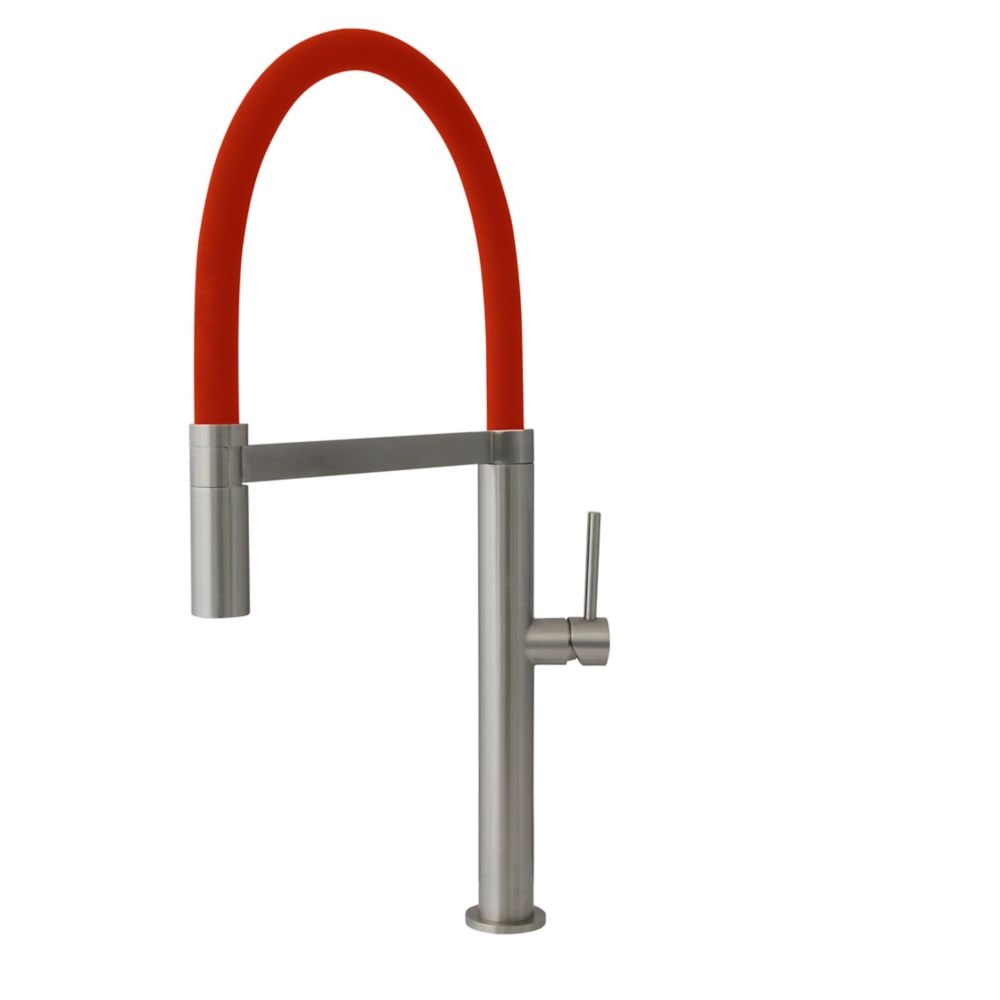 Stainless Steel Single Handle Pull Out Dual Mode Kitchen Sink Faucet with Red Spout Hose