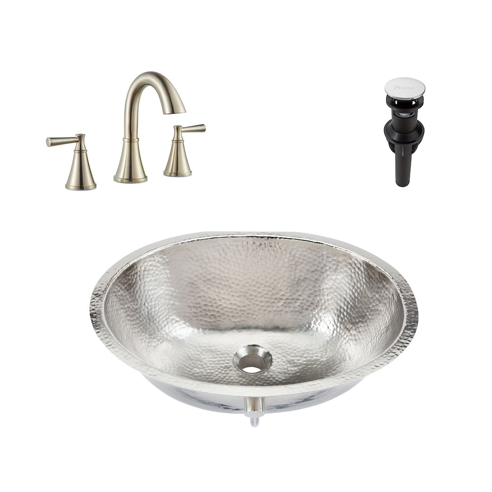 Pavlov All-in-One Undermount Nickel Bath Sink Design Kit with Pfister Cantara Faucet and Drain