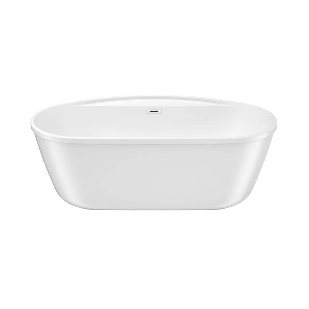 Baignoire autoportante ovale Emica 64 po L x 34 po l x 23 po H en 2 pièces AcrlyX, drain central, en blanc avec profondeur de trempage de 15,75 po
