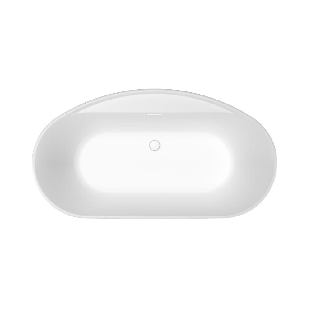 Baignoire autoportante ovale Emica 64 po L x 34 po l x 23 po H en 2 pièces AcrlyX, drain central, en blanc avec profondeur de trempage de 15,75 po