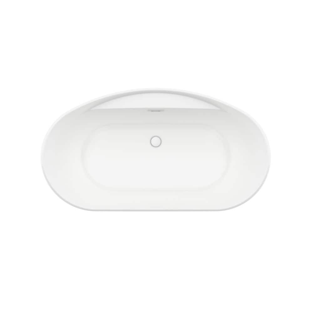 Baignoire autoportante ovale AcrylX Suna de 58 po L x 32 po l x 27 po H, 2 pièces, drain central, en blanc avec profondeur de trempage de 15,5 po
