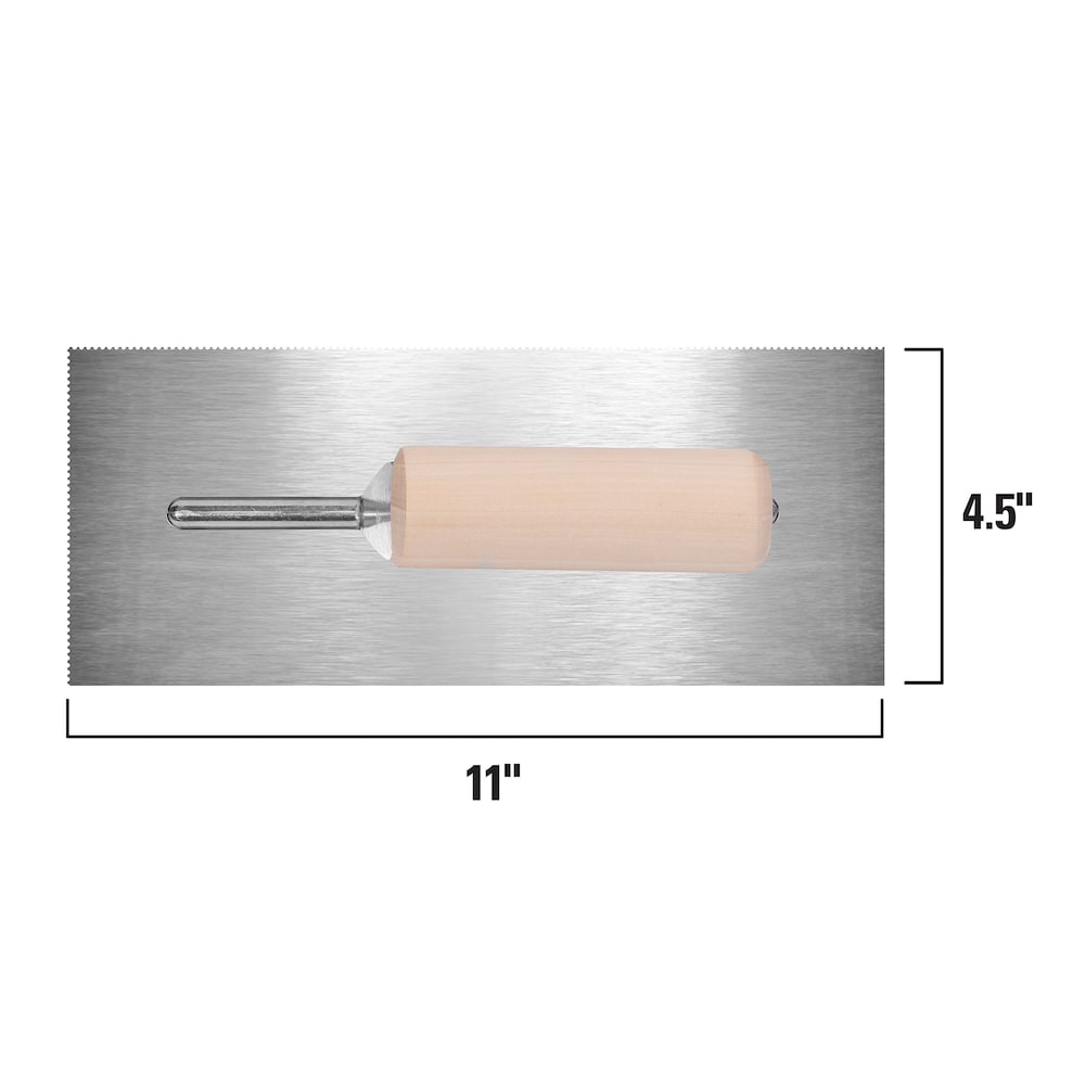 Truelle à manche en bois avec encoche en U de 1/16 po x 1/32 po x 1/32 po