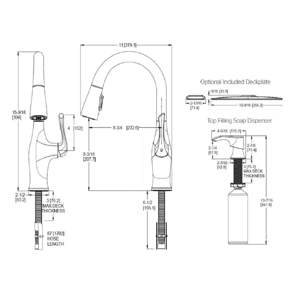 Wray 1-Handle Stainless Steel Pull Out/Pull Down Kitchen Faucet/Kitchen Sink Faucet/Tap with Soap Dispenser
