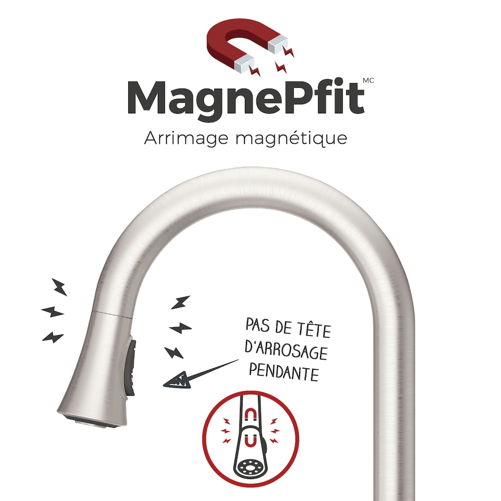 Robinet de cuisine à tirette/à bec rétractable en chrome poli Seahaven à 1 poignée/robinet d'évier de cuisine/robinet avec distributeur de savon