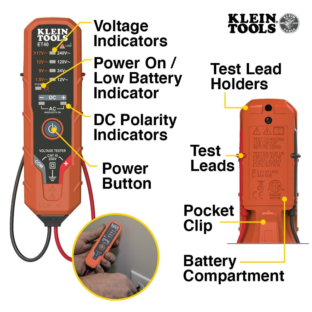 Electronic AC/DC Voltage Tester 12 to 240V AC, 1.5 to 24V DC