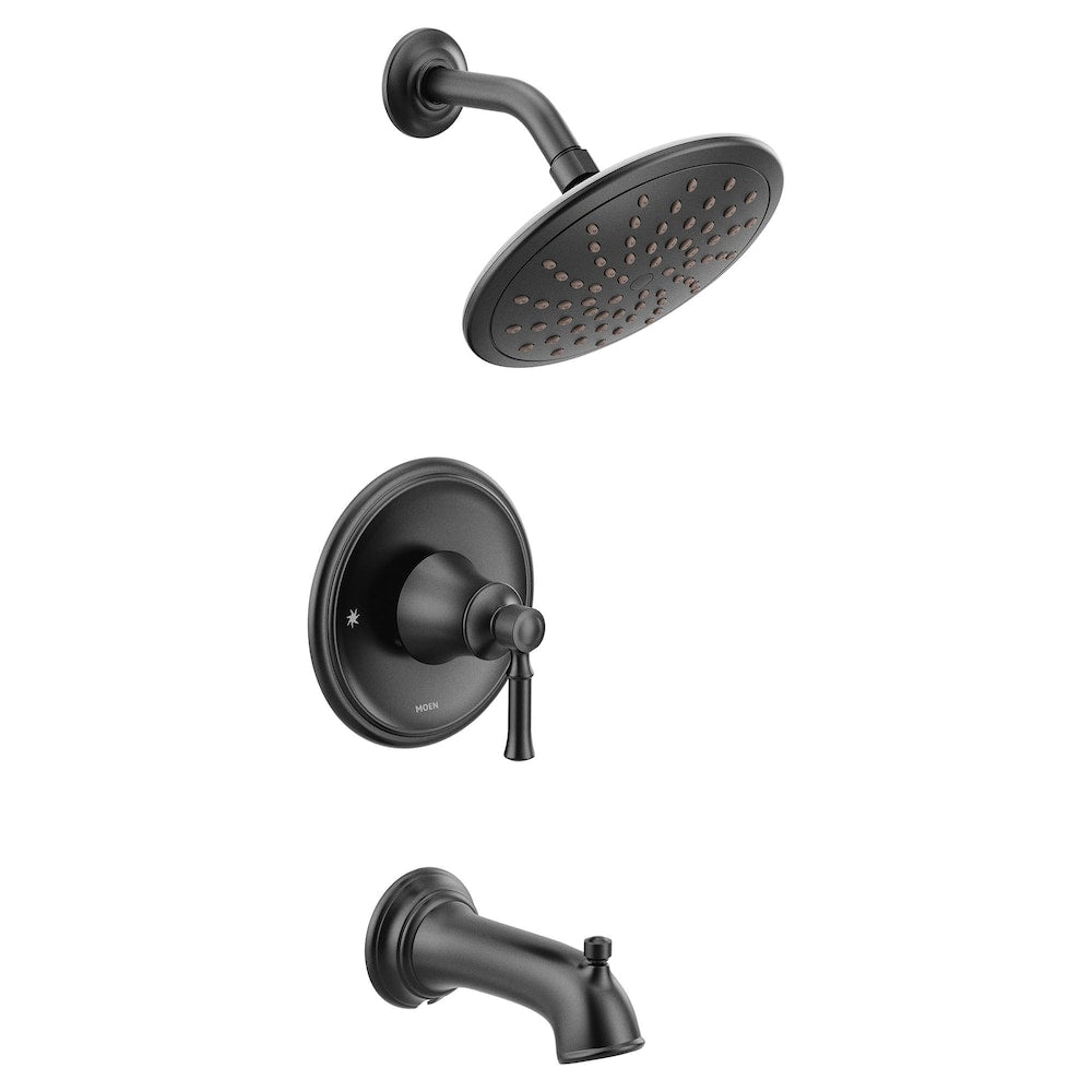 Dartmoor Posi-Temp 1-Handle Bathtub Shower Faucet Trim with Rain Shower Head in Matte Black (Valve Not Included)