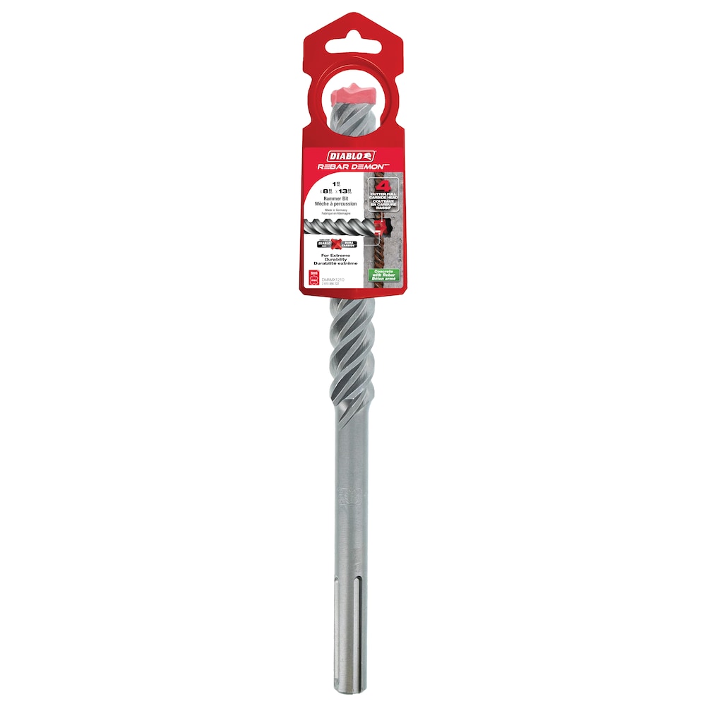 Rebar Demon Foret à percussion à tête entièrement en carbure SDS-Max à 4 couteaux de 1 po x 8 po x 13 po pour le perçage du béton/des barres d'armature