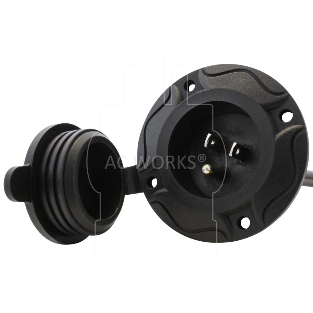 1.5FT 12/3 15 Amp 125 Volt NEMA 5-15P Flanged Power Input Inlet extension cord with Cover
